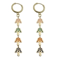 Detail of tiered mushroom dangle earrings with colorful polka dots and gold finish - Colorful Mushroom
