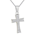 Silver stainless steel cross pendant necklace with micro-pave white zircon crystals - Silver N0023S