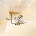 Silver curved pentagram stud earrings with clear zircon and screw back closure - White