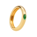 Close-up of golden copper ring with a marquise-cut green zircon inlay for women - US 6 / Green