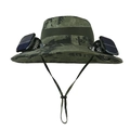 Outdoor camouflage sun hat featuring dual solar-powered fans and breathable mesh vents - 12cm Wide Brim Dual Fan Style / Ink Green