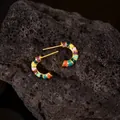 Detail of colorful enamel hoop earrings with gold plating on black volcanic stone - Colorful Segmented Enamel Style (EH0187)