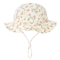Floral print cotton sun hat for infants with adjustable chin strap and wavy brim - Off-white Floral