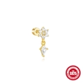 Gouden S925 sterling zilveren bloemoorbel met een hangende ruitvormige zirkoonsteen - Stijl 1 - Gouden Bloem Hanger (Enkel)