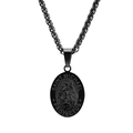 Black stainless steel Saint Michael pendant necklace with religious engraving - Black Color Wheat Chain Necklace