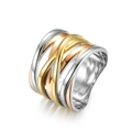 Anillo trenzado tricolor de acero inoxidable con bandas en plata, oro y oro rosa - Talla 6 / Oro rosa