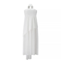 Detail of white halter neck dress with asymmetric layered hem and elegant side slit design - S / White