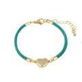 Turquoise woven rope bracelet with gold heart pendant and sparkling cubic zirconia stones - Heart / Sky Blue