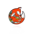 Artistic round enamel pin featuring a sleeping red fox with yellow flowers and green leaves - Sleeping Red Fox-CC2252