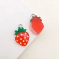Red resin strawberry pendants with green leaves and white spots for DIY jewelry making - 1pc Red Strawberry (14x22mm)