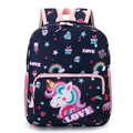 Cute dark blue unicorn backpack for toddlers with pink straps and cartoon patterns - Navy Blue