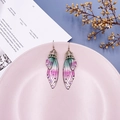 S925 silver butterfly wing drop earrings with pink-purple gradient and rhinestones - Green Pink Rhinestone-Bronze
