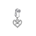 Vue détaillée du bijou à clip en forme de cœur avec pendentif papillon et zircons blancs - Style Papillon Coeur Argenté (FBR3102841)