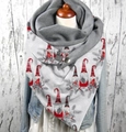 Thick grey Christmas shawl scarf with festive gnome print and button closure detail - 150*75cm / Grey Red Grey Gnome (Image 40)