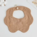 Brown flower-shaped 100% cotton gauze baby bib with soft texture and snap button - Gauze Flower Scarf - Brown