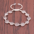 Handmade woven heart bead bracelet with adjustable white cord and quartz crystal - White Crystal Heart