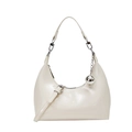 Sac à épaule chic en cuir verni blanc crème avec breloque boule argentée et chaîne - Blanc Cassé