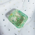 Square green resin jewelry tray with inlaid stones and gold foil flakes for crystal storage - Square / Green Aventurine & Gold Foil