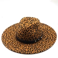 Cappello fedora in lana leopardato arancione con fascia in pelle e borchie nere - M(56-58cm) / Leopardo Arancione Brillante con Cintura con Borchie Nere (04)