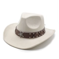 Chapeau de cowboy western crème en similicuir avec bandeau clouté et badge étoile - M(56-59CM) / Blanc Cassé