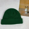 Winter dark green knit skull cap for women with classic ribbed cuff and warm thick texture - One Size / Dark Green