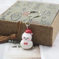 Cute snowman soft silicone keychain with red Christmas hat and silver metal ring - Small Christmas Soft Glue Keychain Smiling Snowman