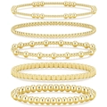 Set di 5 bracciali impilabili bohémien con perline dorate rotonde e quadrate di classe - Oro Set di perline miste da 5 pezzi
