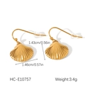 Golden scallop shell earrings in 18K gold plated stainless steel with dimension specs - Gold Scallop Textured Earrings (HC-E10757)