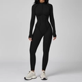 Body nero a maniche lunghe da donna con collo a zip e cuciture decorative snellenti - S / Nero Premium