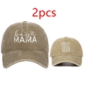 Detail of embroidered MAMA and Little Man baseball caps set in vintage washed cotton - Adjustable / Parent-Child Set / Khaki
