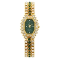 Elegant gold quartz watch for women with emerald green dial and sparkling diamond accents - Green Dial Gold Strap Green Rhinestone