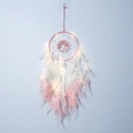Macro detail of handmade dreamcatcher feathers and LED lights on a pink frame - 9182CD Orange Pink Tree of Life with Light