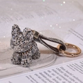Sparkly French Bulldog car keychain with black and silver rhinestones on a leather strap - Black & White