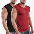 Men's quick-dry fitness tank tops in black and dark red colors for workout gym sessions - S / Black + Red