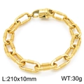 10mm wide gold chunky steel chain bracelet for men with lobster clasp 210mm length - Gold Lobster Clasp Interlocking Chain Style (KB189693-Z)