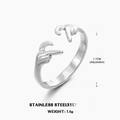 Adjustable silver stainless steel hugging hands ring, 1.4g minimalist design for women - Steel Color Heart Gesture Style