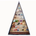 Set triangolare con 36 campioni di pietre preziose naturali e minerali lucidati - Oro champagne