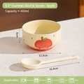 4.5-inch ceramic apple bowl and spoon set with cute fruit pattern for yogurt or rice - Apple / Bowl + Twist Spoon