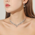 V-shaped necklace and drop earring set in silver with brown crystals on a model - Brown Gemstone Silver 2-Piece Set(DTN14027052LT)