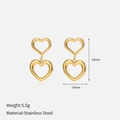 Detalle de los pendientes de doble corazón dorado con dimensiones de 33 mm por 19 mm en 18K - Oro de 18K