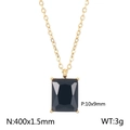 Französische Vintage Gold-Titan-Halskette mit einem schwarzen rechteckigen Glasanhänger - Schwarzer Stil(KN236048-SP)