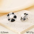 Pendientes franceses plateados con esmalte negro y perla, diámetro de 25mm - Estilo Redondo Color Acero (KE115790-GC)