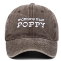 Vintage washed dark brown baseball cap featuring World's Best Poppy white embroidery - Letter Embroidery (WORLD'S BEST POPPY) / Coffee
