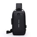 Black anti-theft sling bag with combination lock and reflective Fashion logo print - Solid Black