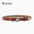 Classic brown leather belt with silver pin buckle and decorative metal wire details - Brown