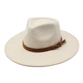 Klassieke beige wollen vilten fedora hoed met brede rand en bruine decoratieve band - M (56-58cm) / Beige