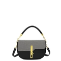 Chic black and grey color-block crossbody bag with gold hardware and fabric texture - Black