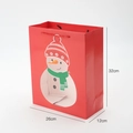 Red Christmas snowman gift paper bag with handle, size 26x32x12cm for holiday packaging - Snowman Style - Red (5 Pcs/Pack)
