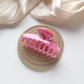 Elegant hair claw clip with pink marble ink pattern on a soft satin background - Rib Shape 9.8cm-Pink