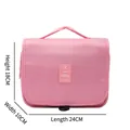 Pink portable travel hanging toiletry bag with durable nylon and TRAVEL leather patch - Pink